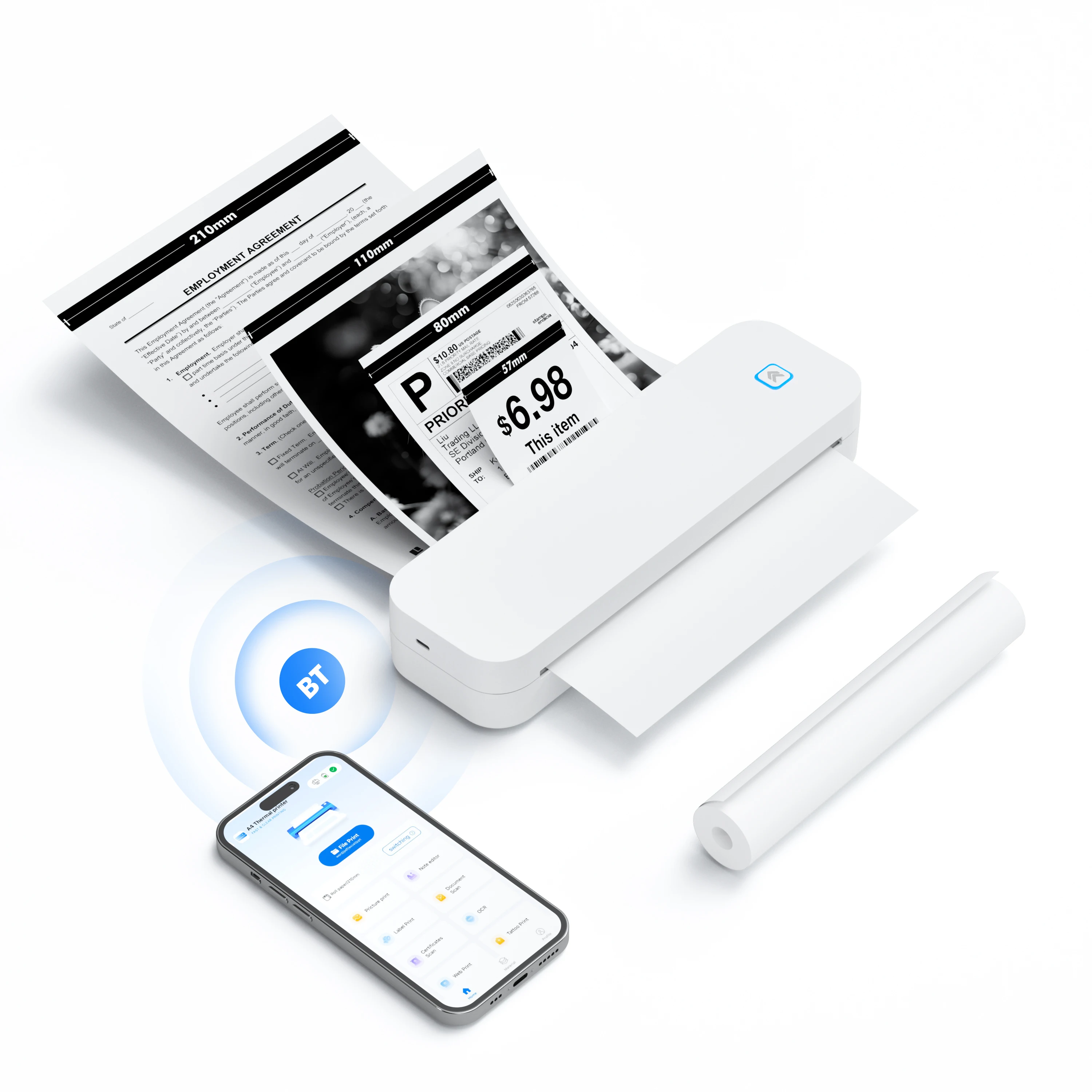 

USB Bluetooth Rechargeable Small Thermal Printer for Folded Rolled Tattoo Paper Label File Tattoo Printing