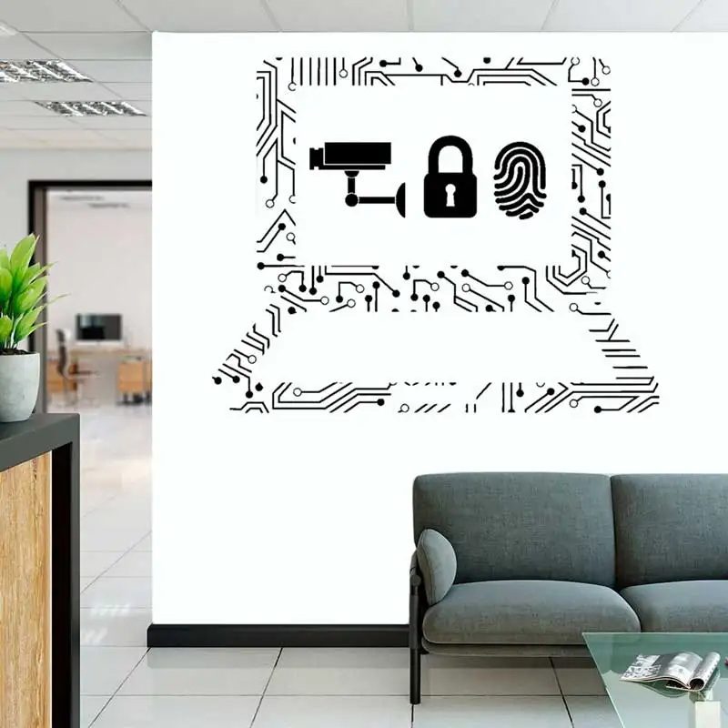 

IT Technology Vinyl Wall Sticker Cybersecurity Laptop Internet Digital Technology Company Corporate Office Decor Wall Decal Gift