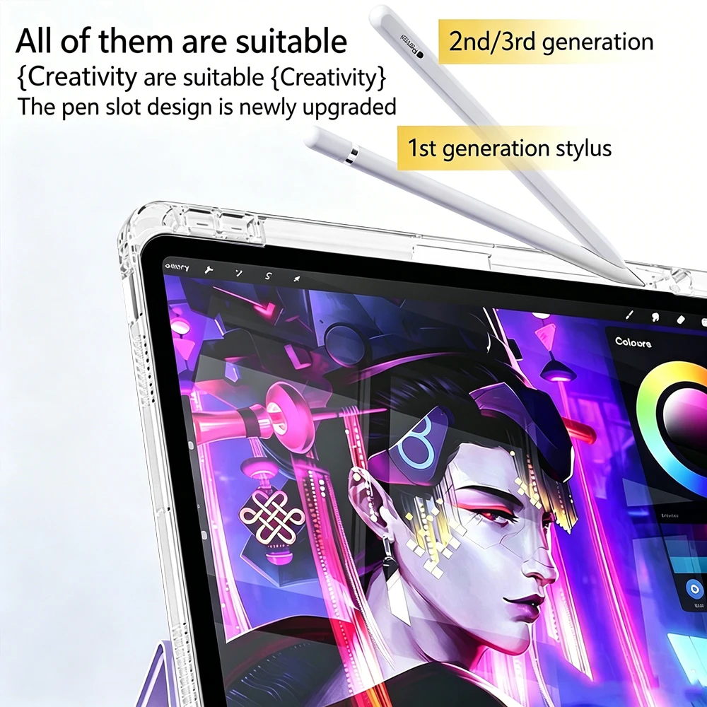 Cover for iPad 10.9/11/ Air 8th Gen/Pro11/10th/12.9, iPad Pro 12 2026- Acrylic, Foldable, Y-Shaped Stand Case with Pencil Holder