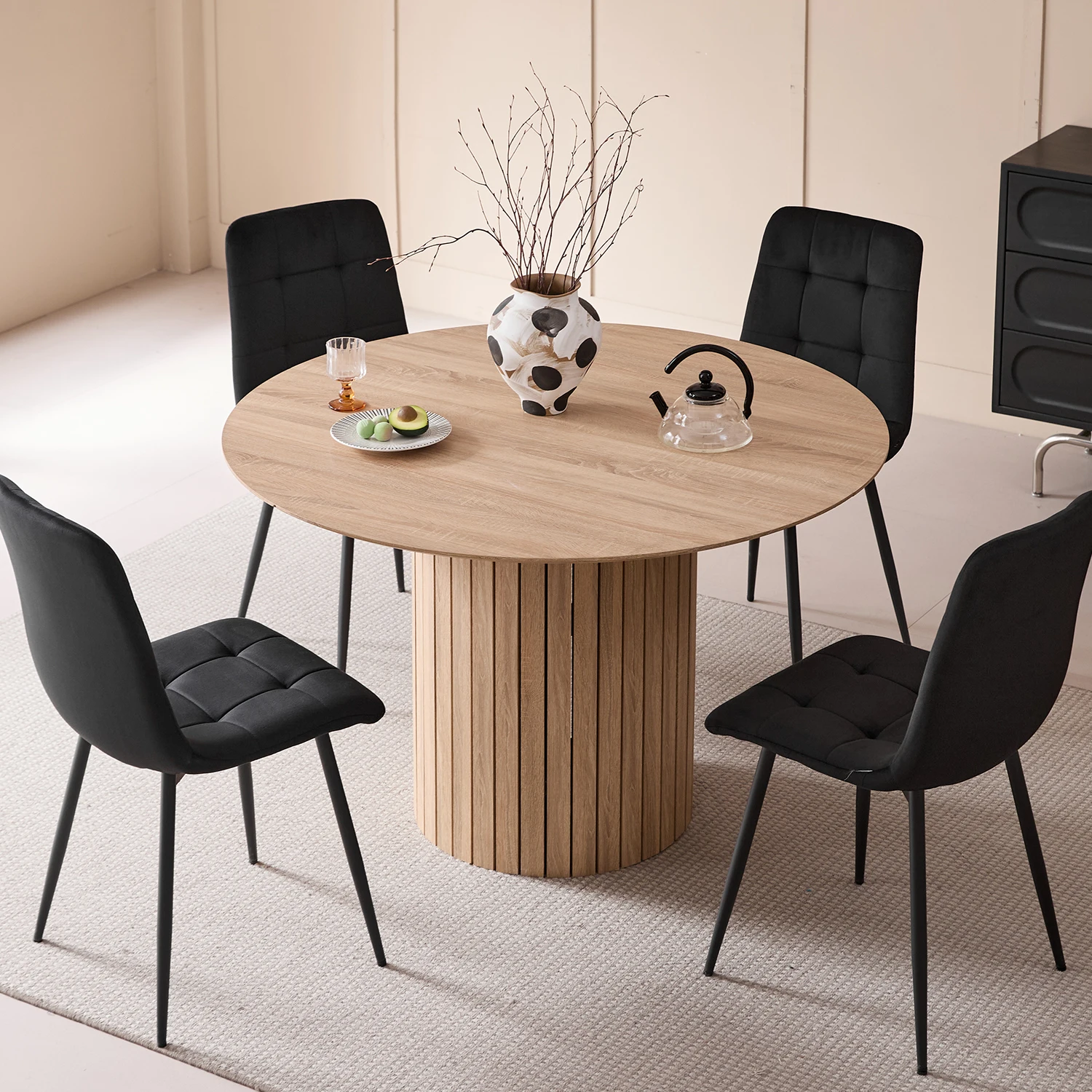 EGOONM Runder Esstisch Nordischer Tisch für 4–6 Personen, runder Esszimmertisch mit Holzsockel, Küchen-Esstisch Φ120 cm – Detail 9