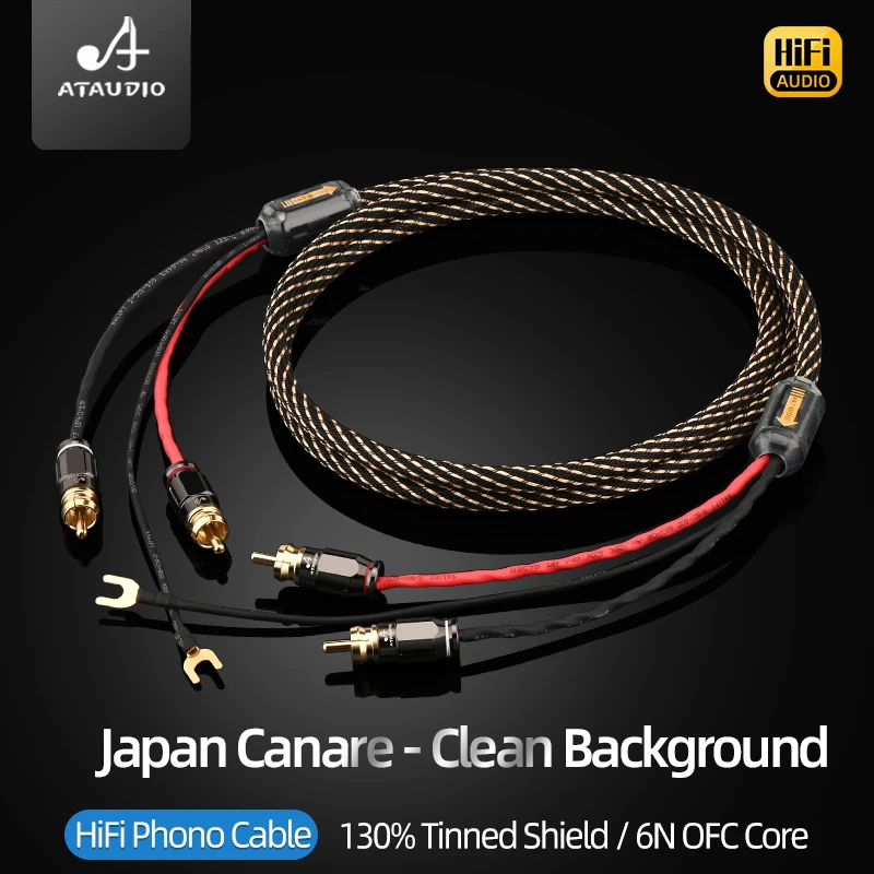 Canare HiFi Audio 2RCA Cable with Ground Wire Black Tape Player High Quality 6N OFC 2RCA LP Vinyl Record Chassis Tonearm Cable