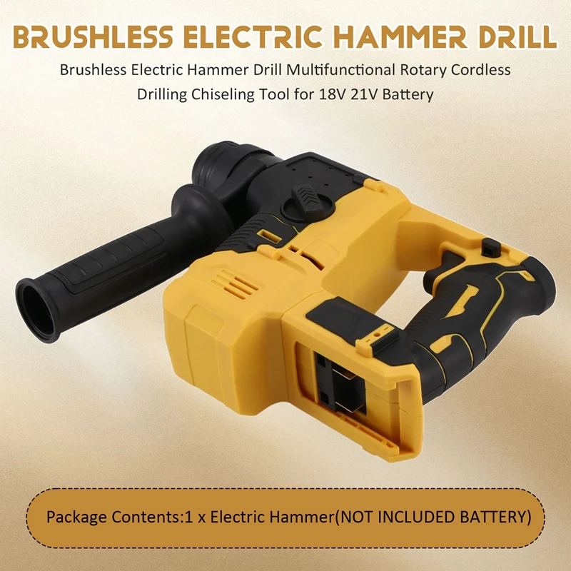 Brushless Electric Hammer Drill Multifunctional Rotary Cordless Drilling Chiseling Tool For 18V 21V Battery