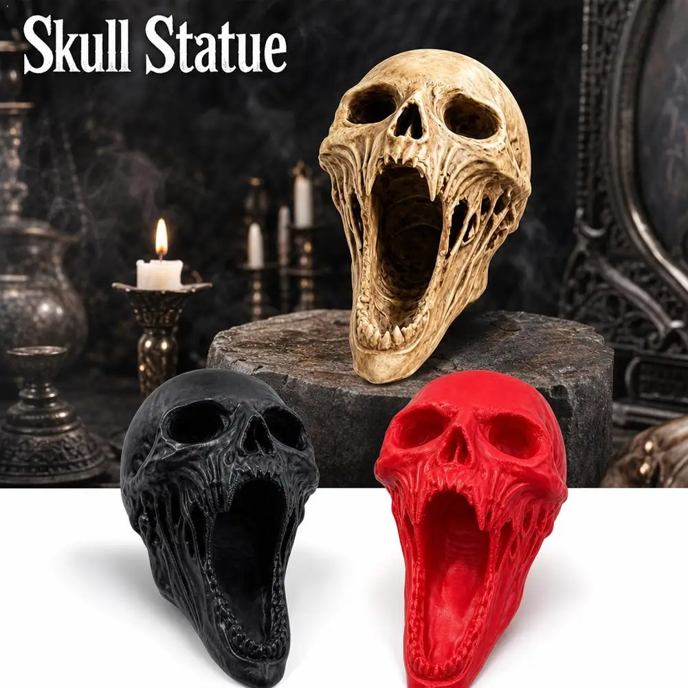 Statue de Crâne Gothique S'agitant, Sculpture Horreur Tête de Squelette Terrifiante, Décoration Halloween Maison, Bibliothèque, Bureau, Cadeau pour Homme, Caverne Masculine
