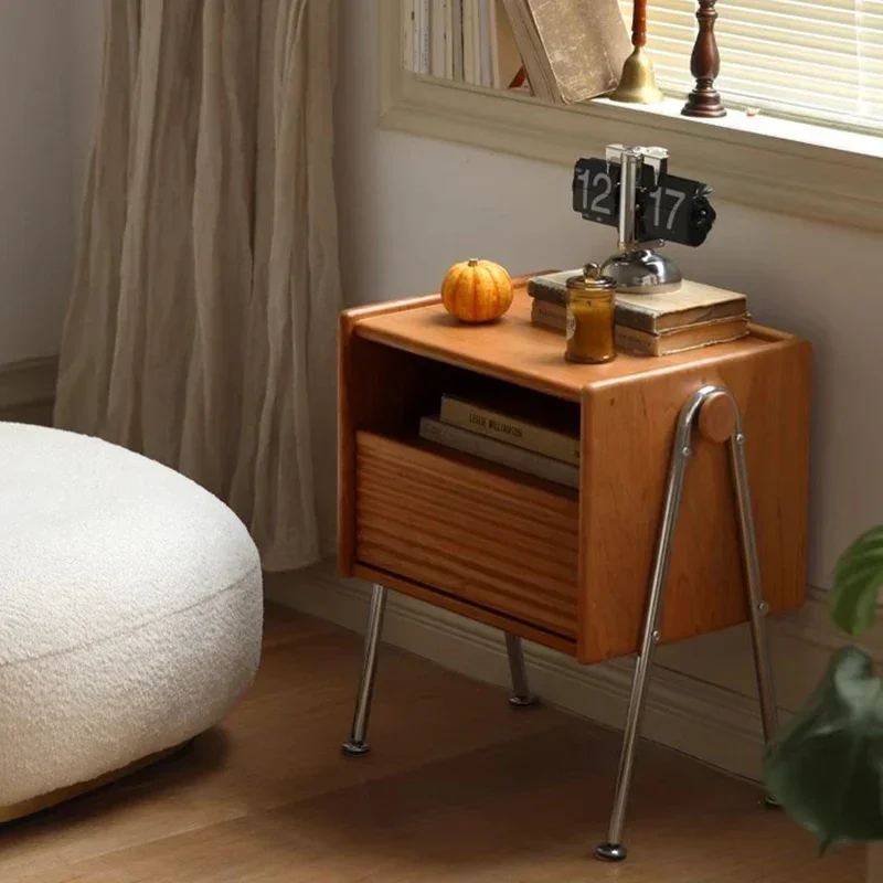 Mesa Lateral Móvel com Gavetas para Quarto, Armazenamento, Café e Noite, Base de Cama, Estrutura de Cama, Mesa Lateral Laranja, Móvel para Hotel