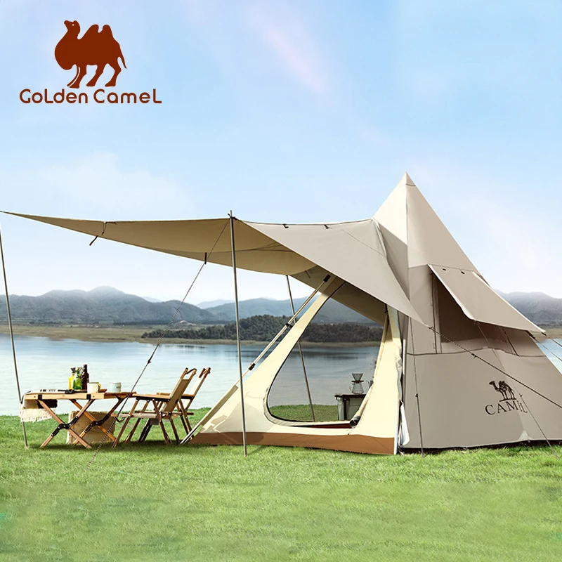 

GOLDEN CAMEL Outdoor 5-8 People Camping Tents Coated Silver Sunscreen Rainproof Pyramid Tent Beach Hiking Picnic Camping Supplie