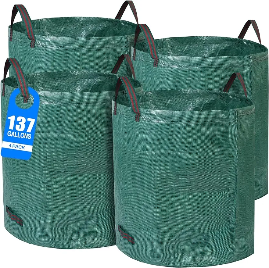 

4 Pack 137 Gallons Reusable Yard Waste Bags with Double Bottom Layer Extra Large Leaf Lawn Bags ReusableHeavyDutyWith4Reinforced