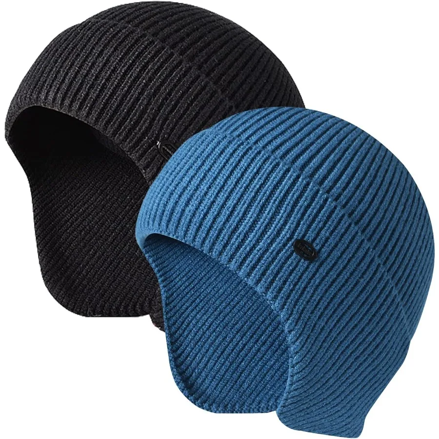 

Зимние шапки-бини для мужчин, эластичные вязаные лыжные шапки с ушками, ветрозащитные