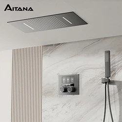 AITANA Luxury Black Brass Bathroom Faucet with Constant Temperature Digital Display Design Cold & Hot Dual Control Wall Shower