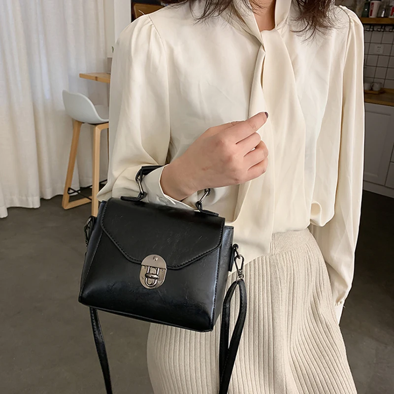 Kleine Quadratische Taschen Für Frauen Mode Einfarbig Designer Umhängetasche Umhängetasche Vintage PU Leder Handtaschen Weiblichen Beutel Bolsa – Detail 5