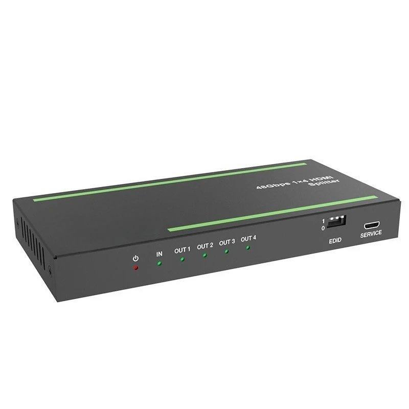 HDMI 2.1 1x4 Splitter with Auto Scaling Built-in Equalizer and Retimer for 48 Gbps Transmission