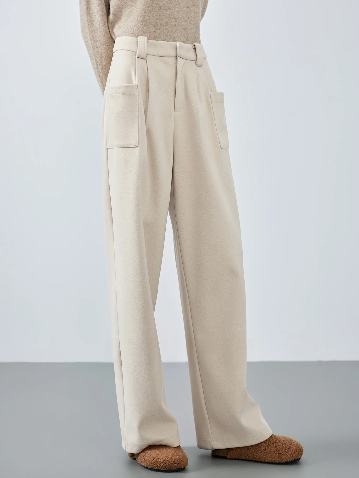 

Chivirin Thiened Woolen Wide Leg Casual Pants Women's Commute Straight Leg Sle Long Pants Simple Sle Polyester...