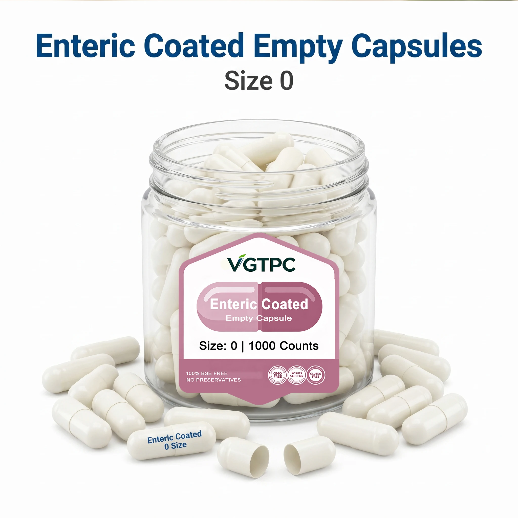 1000PCS Enteric Coated Empty Gelatin Capsules 0# 1# White Colored Entrosolube Hollow Capsule Shells for DIY Supplements