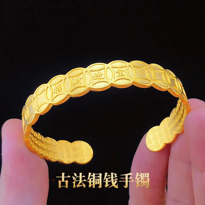 

9999 Real Gold 24K Gold Baifu Money Bracelet, Women's Japan and Korea Fashion Ancient Method Lucky Money Opening Bracelet