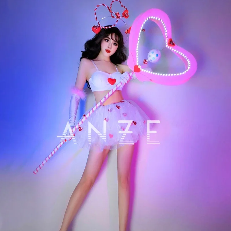 女性のパーティーフェスティバル衣装バーナイトクラブ Dj Ds ゴーゴーダンス衣装かわいいトップメッシュスカートステージジャズダンス服 XS6774