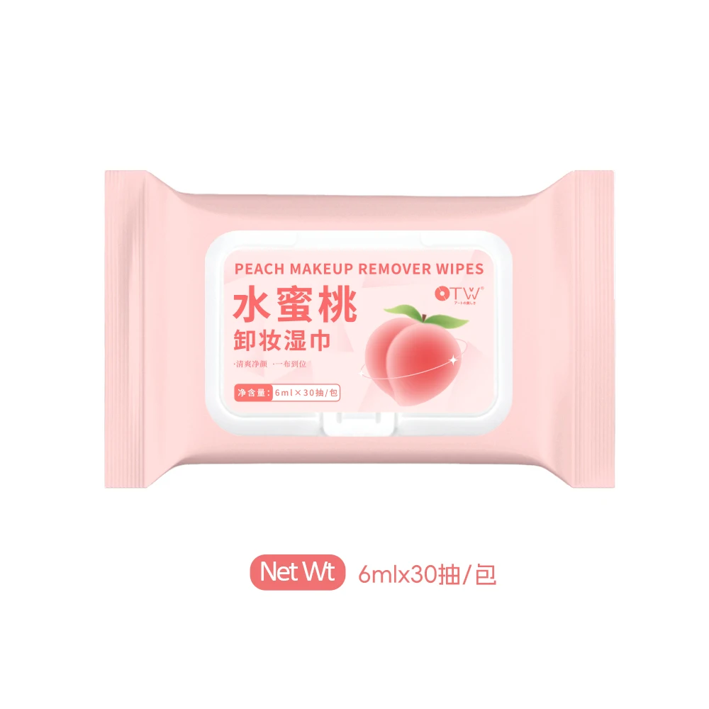 피치 메이크업 리무버 물티슈는 얼굴 메이크업을 제거하고 피부를 깨끗하게 하고 메이크업을 상쾌하게 제거합니다.