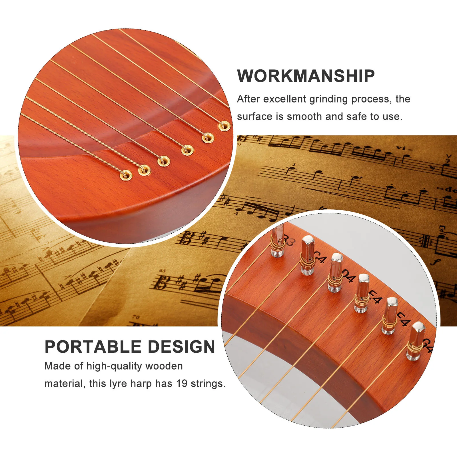 

1 set 1 Set 19 String Harp Portable Wood Lyre Instrument Lightweight Design For Kids Adults Melodious Sound Extra Strings Picks