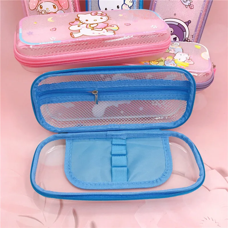 Imagem -04 - Sanrio Melody Olá Kitty Anime Lápis Case dos Desenhos Animados Estudante Transparente Multi-funcional Cor Pen Bolsa Bonito Pvc Zipper Presentes