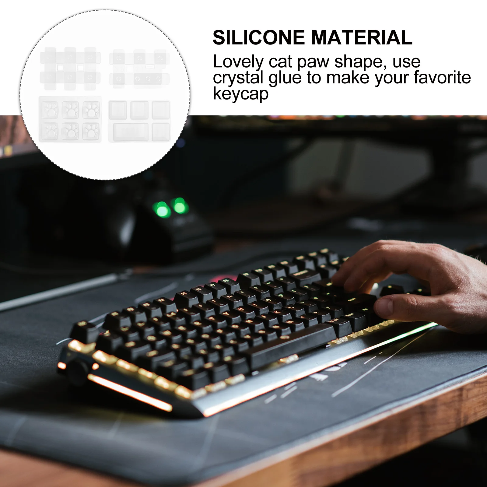 

4pcs Keycap Mold Silicone Crystal Epoxy Resin Craft Tool For Diy Keyboard Protector Glitter Luminous Pigments Jewelry Making