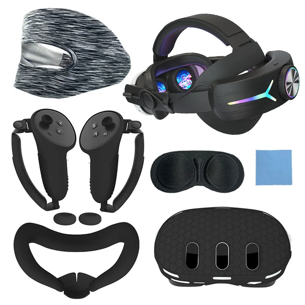 

7pcs Protective Cover Kit RGB Head Strap VR Shell Cover Face Cover Controller Grips Cover Lens Protector for Oculus/Meta Quest 3