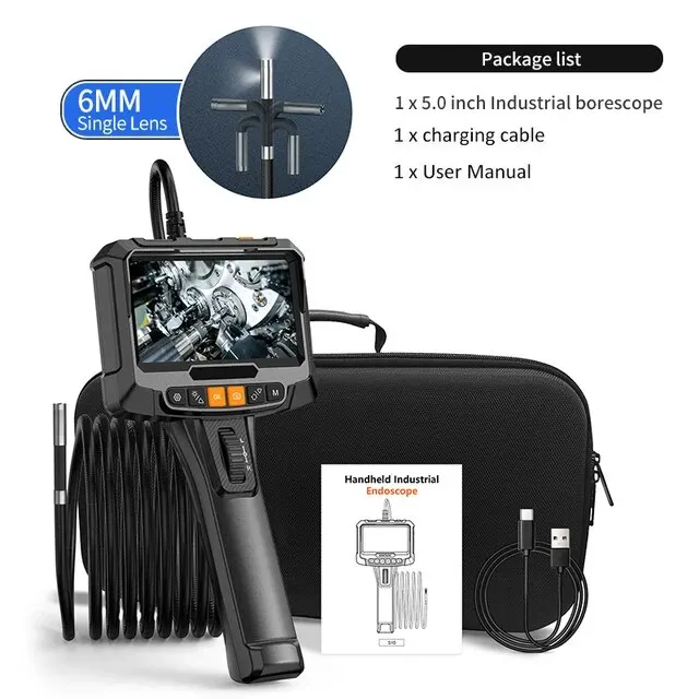 360 ° besturing Industriële Endoscoop Camera 8mm 5 "IPS Scherm Enkele & Dual Lens Inspectie Borescope 1080P Voor Auto Motor Pip