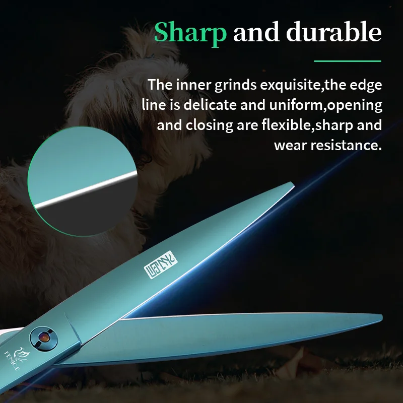 Fenice JP440C 7.0/7.5 inch Dark Green Pet Grooming Scissors Cutting Curved Chunker Fluffy Thinning Shears set For Dog Groomers