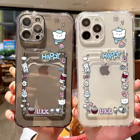 Cute Cat Clear Case For Samsung A55 5G A54 A53 A52 A5 A34 A33 A32 A23 A13 S25 S24 Ultra S23 S22 S21 Plus S20 FE Card Slots Cover