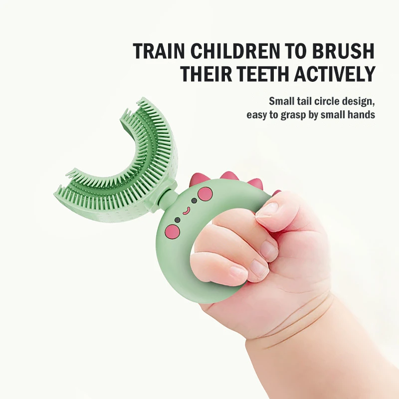 Children Toothbrush 360Degree U-Shaped Child Protective Toothbrush Teethers Brush Cartoon Silicone Kids Teeth Oral Care Cleaning