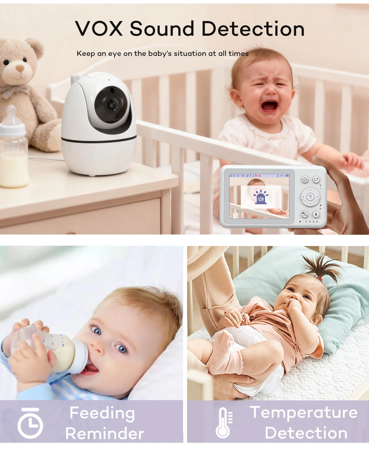 LGOODVIN 3.2Inch Wireless Video Baby Monitor, Night Vision, Temperature Monitoring, 2 Way Audio Talk, Baby Nanny Security Camera