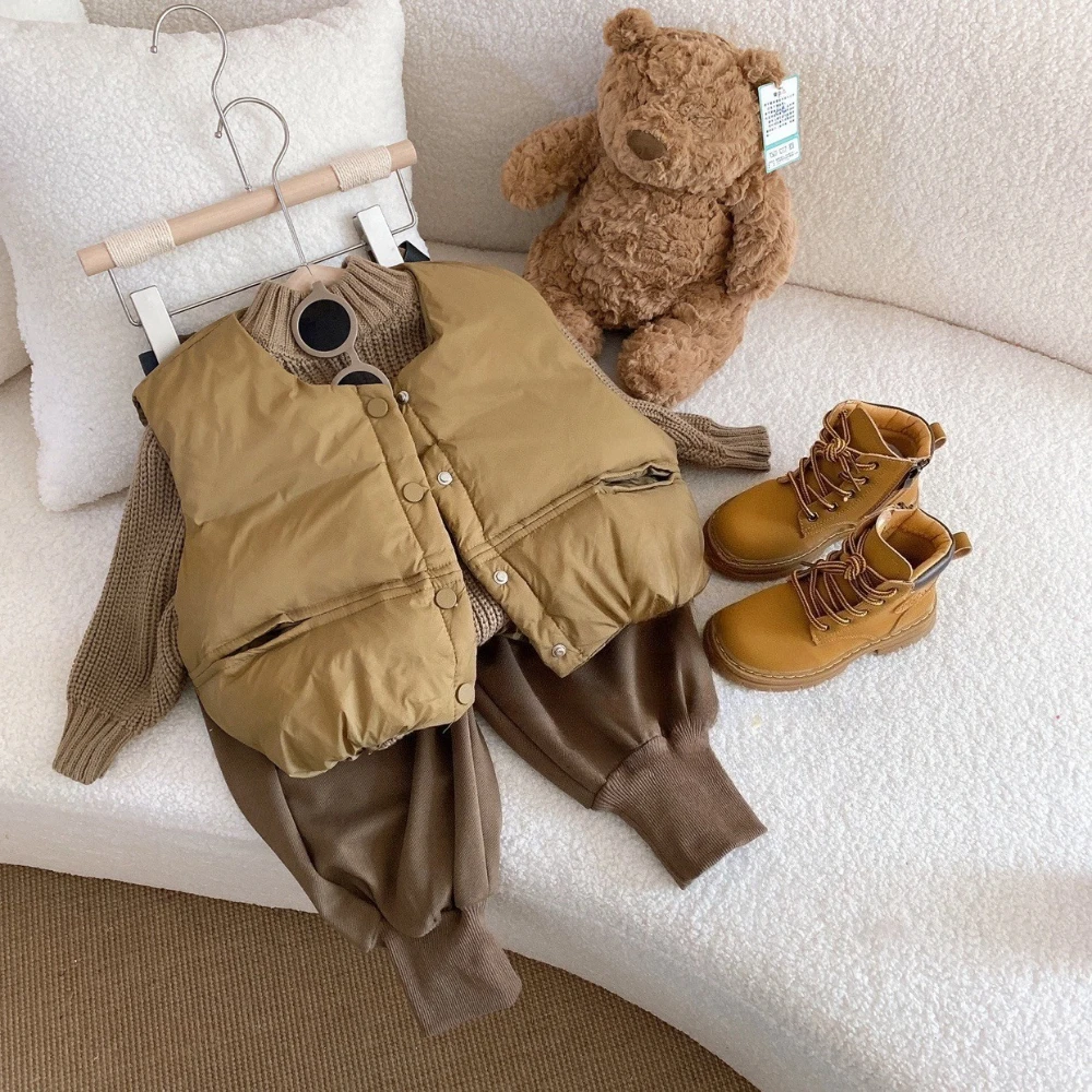 Bear Leader الخريف الشتاء سميكة الفتيان والفتيات سترة سترة بلون ملابس الأطفال واحدة الصدر أكمام معاطف #3