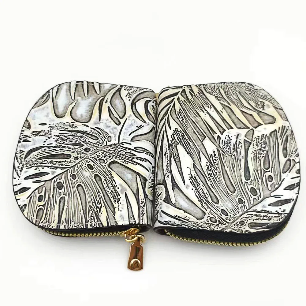 1PC Ladies Card Bag Hand-painted vintage banana leaf coin purse Delicate hand-held small bag card storage bag pattern random