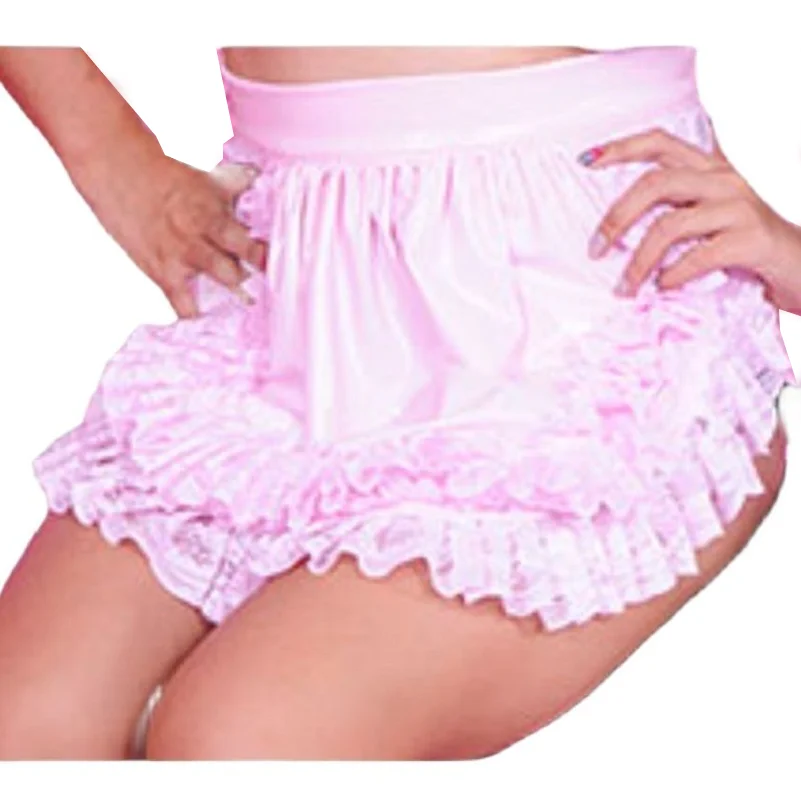 Adult Giant Baby Sexy Girl Pure Pink Thin PVC Sissy Apron Lace Trimmed Maid Dress Apron Customization