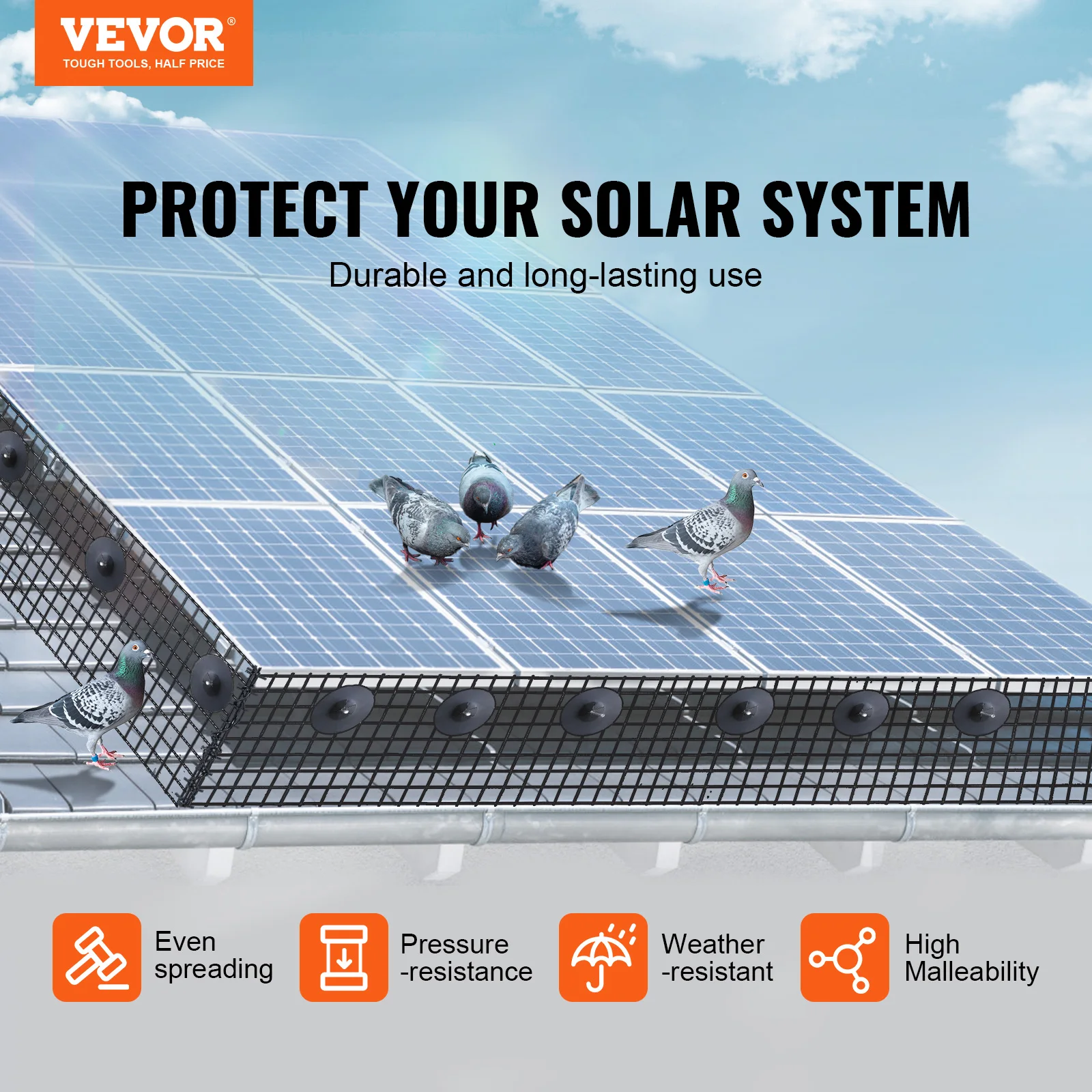 VEVOR Solar Panel Bird Guard Critter Guard Roll Kit  Stainless Steel Fasteners Solar Panel Rustproof PVC Coating Wire Roll Mesh