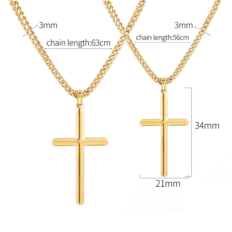 Punk Cross Pendant Link Chain for Men Women 316L Stainless Steel Hip Hop Necklace Gold Silver Fashion Jewelry Gift Waterproof