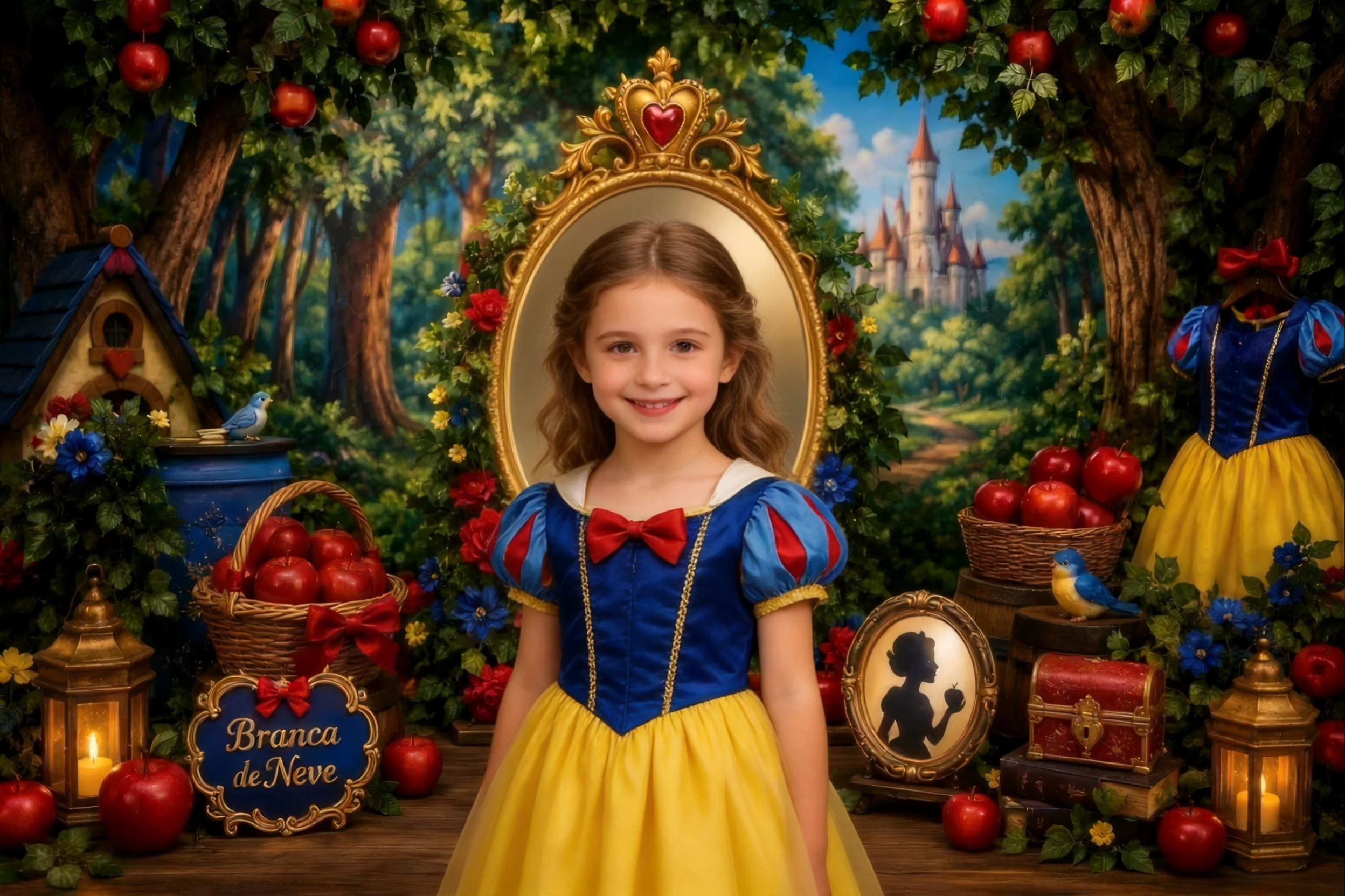 Kids Snow White Seven Dwarfs Fairy Tale Forest Photography Backdrop Princess Apple Castle Birthday Portrait Background