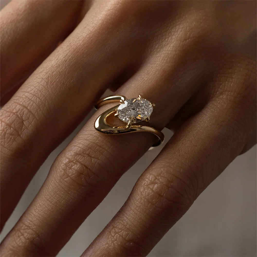 

Canner 925 Sterling Silver S-Shape Design Adjustable Crystal Rings for Women 18k Gold Color Crystal Wedding Finger Ring Gift