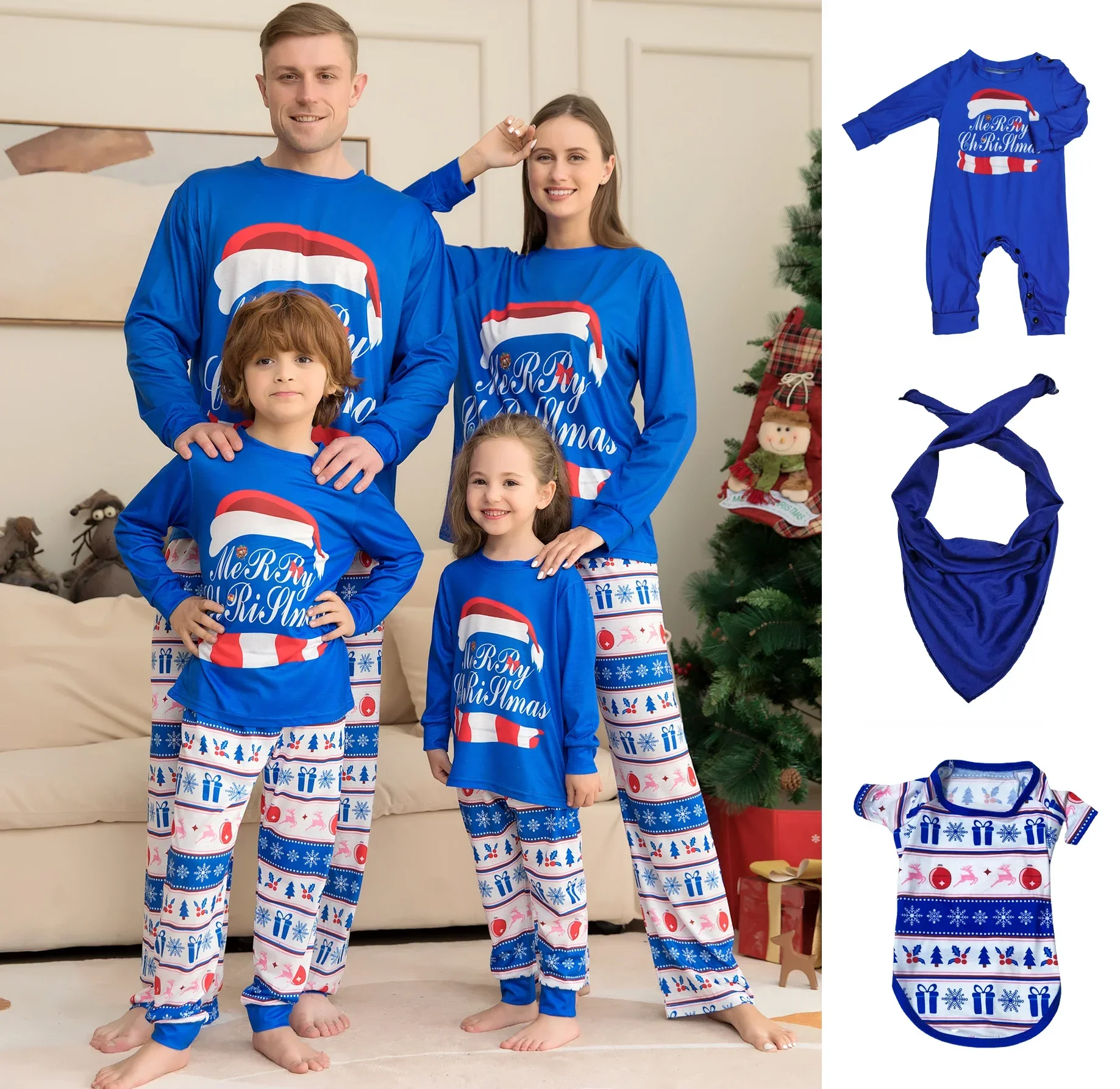 

2024 New Year Clothe Christmas Gift for Family Matching Outfit Mother Father Kids Pajamas Set Baby Romper Casual Loose Homewear