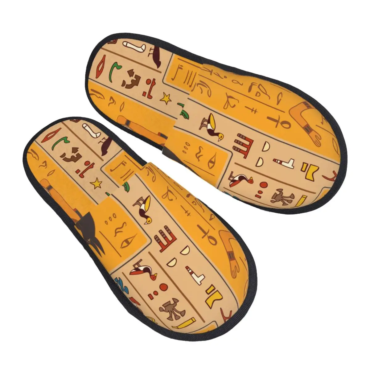 

Winter Slipper Woman Man Fluffy Warm Slippers Egyptian Gods Hieroglyphs Retro House Slippers Shoes