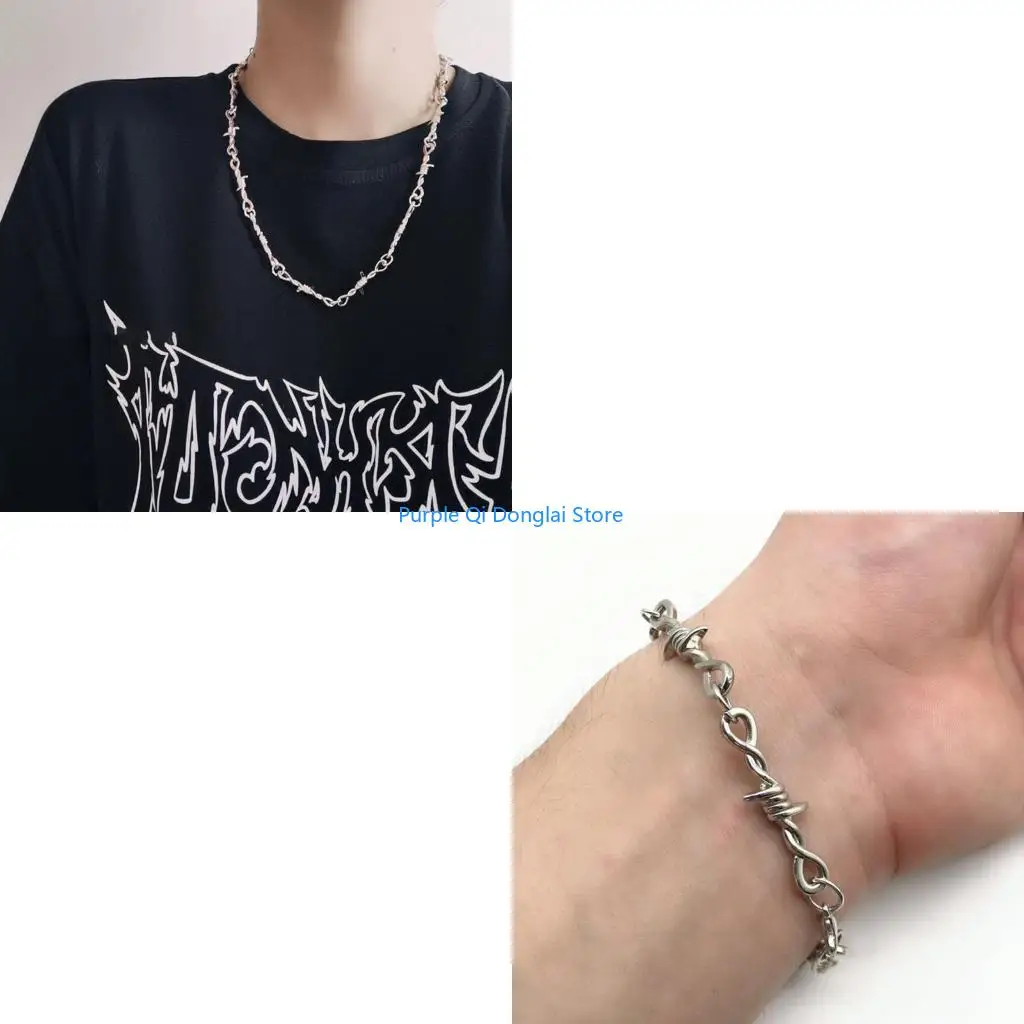 L21E Heavy Duty Padlock Chokers Metal Collar Thorns Iron Necklace Unisex Chain Hip-hop Gothic for Men Women Anniversary Gift