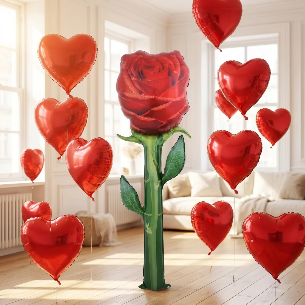 Übergroße 150 cm große, rosenförmige Aluminiumfolienballons eignen sich für Valentinstagsdekoration, Vorschläge, Foto-Requisiten