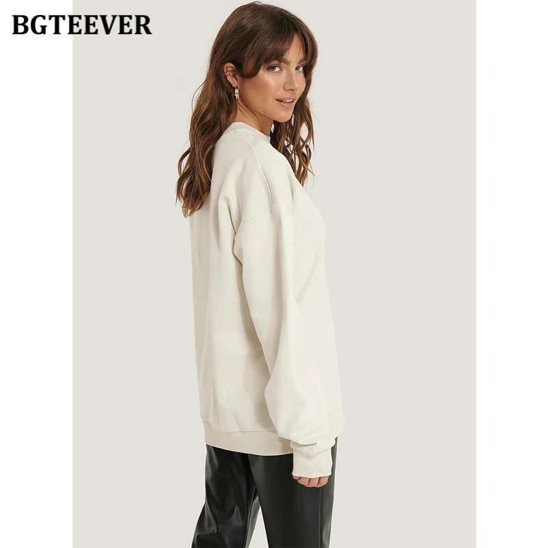 BGTEEVER Casual O-neck Loose Women Pullovers Spring Autumn Long Sleeve Basic Cotton Sweatshirts for Women