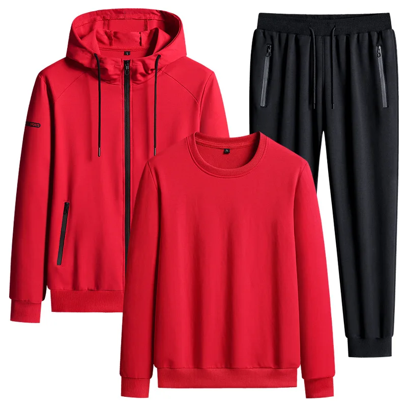 

Men's Pure Cotton Hooded Three Piece Set Dad's Loose Casual Breathable Sweat Absorbing Sports and Fitness Outdoor Running Set