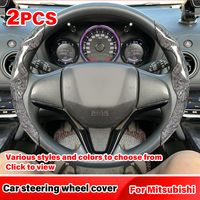 2PCS 38cm Suede Leather Car Steering Cover Decor Accessories For Mitsubishi Asx Lancer Outlander Pajero L200 9 10 Mk2 V98 Wagon