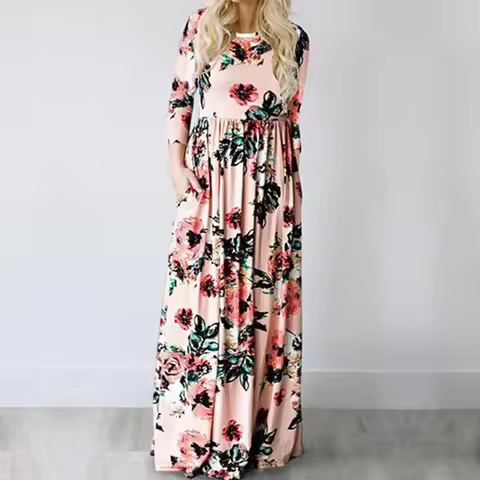Summer Maxi Dress Women 2025 Pink Floral Print Boho Beach Dress Ladies Evening Party Long Dress Sundress Vestidos De Festa 3XL