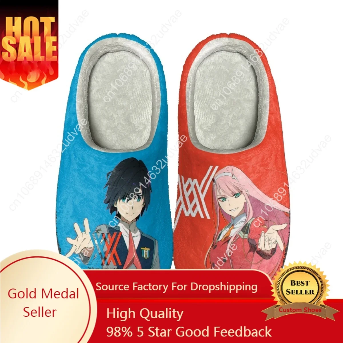 

Winter Warm Cozy Cotton Slippers DARLING In The FRANXX Zero Two Indoor Casual Footwear Dropshipping Non-Slip Couple Home Shoes