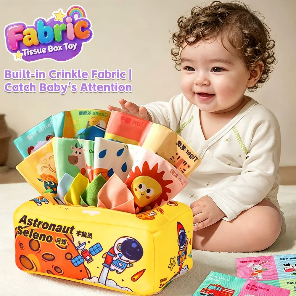 Weiches Plüsch-Taschentuchbox-Spielzeug für Babys, Feinmotorik-Training, Frühpädagogisches Puzzle-Spielzeug, Liebliches Feiertagsgeschenk für Kinder