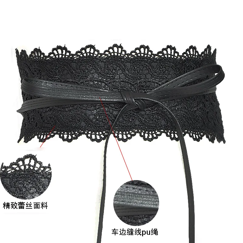 New Women Bow Lace Belt Corset Wide Belts Black White Female Self Tie Waistband Wedding Dress Waist Band
