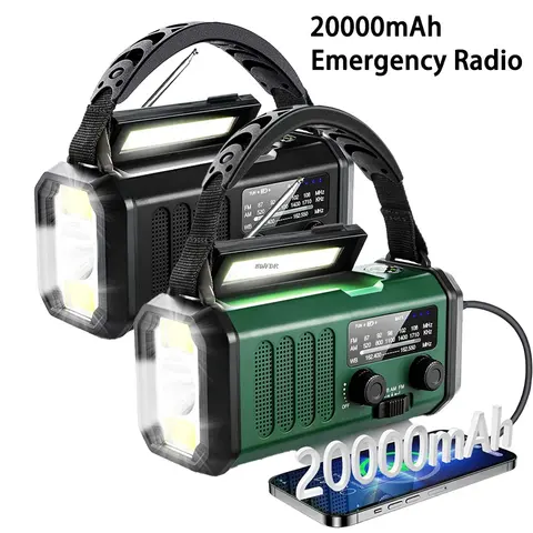 Chaud 20000mAh AM/FM/NOAA Radio solaire générateur de manivelle Radio Portable Radio de emergencia lampe de poche LED SOS alarme batterie externe