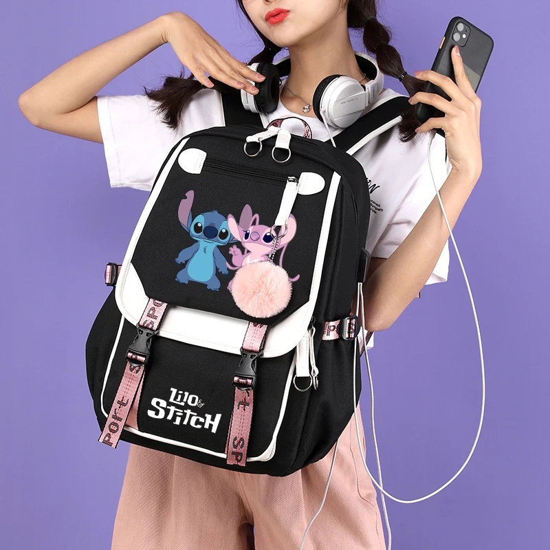 Mochila De Lilo Stitch para niña, Bolsa Escolar de Anime para Adolescente, mochila de lona para ordenador portátil, mochila para mujer, mochila de dibujos animados de Disney