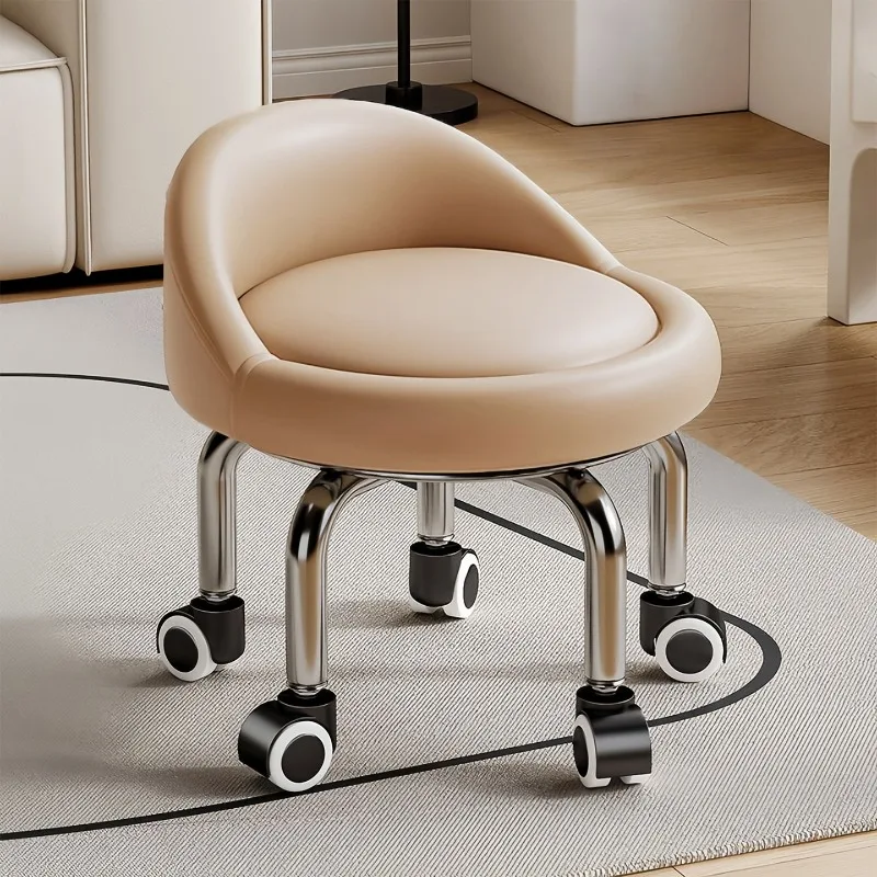 Portable round rotating seat with backrest and universal wheel stool, thickened pipe material in multiple colors to choose from