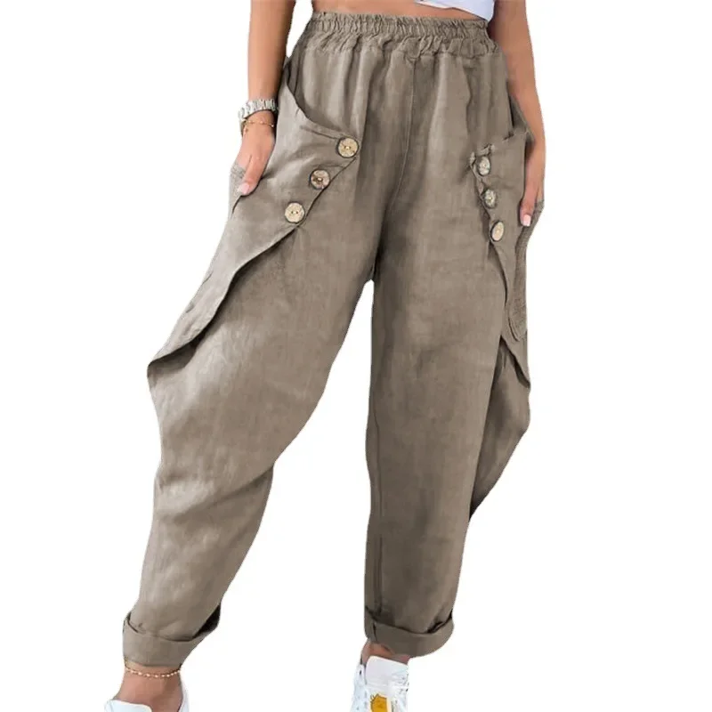 European and American women's clothing 2024 summer new pants fashion pocket button waist casual pants  YBF54-3